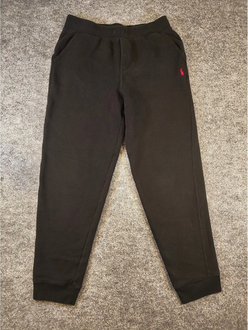 Polo Ralph Lauren Boys Large 14-16 Black Fleece Jogger Sweatpants Red Pony Logo